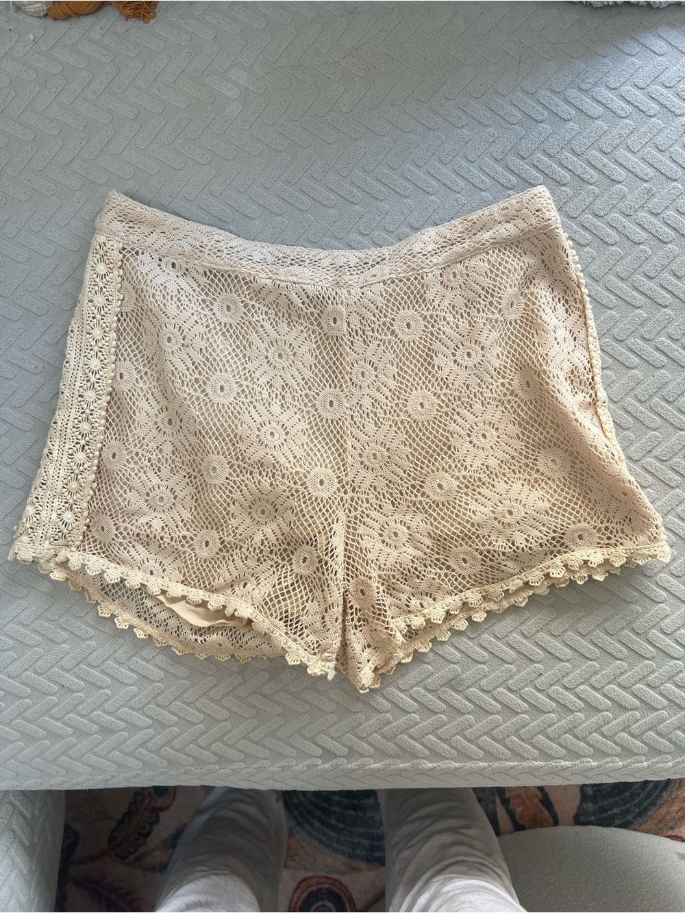 Free People Crochet Lace High-Rise Shorts in Cream